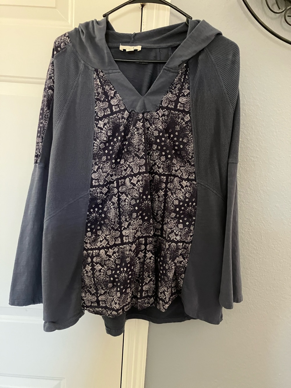 Style & Co. Slate Blue Patchwork Hooded Tunic Sweatshirt